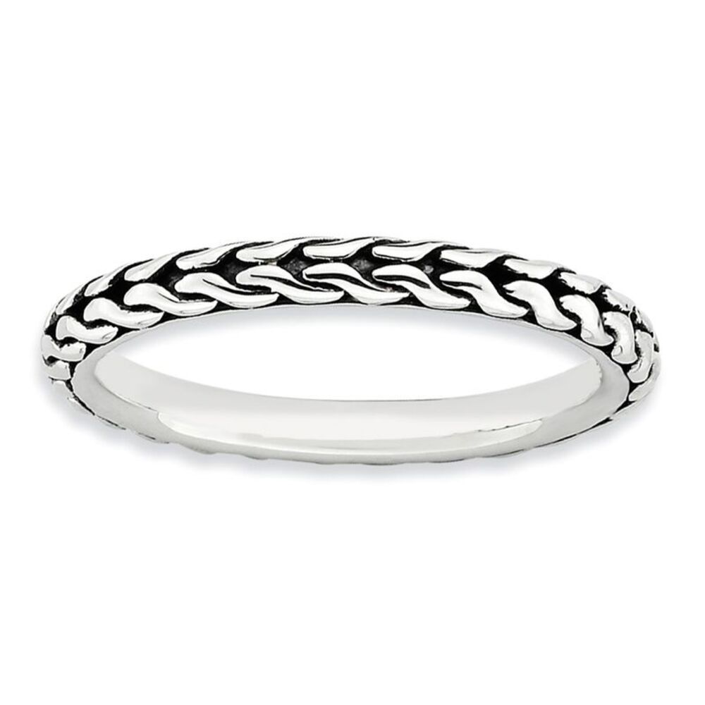 2.5mm Sterling Silver Stackable Antiqued Woven Band, Size 5